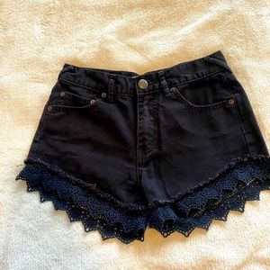 Free People Black Jean Shorts w/lace trim